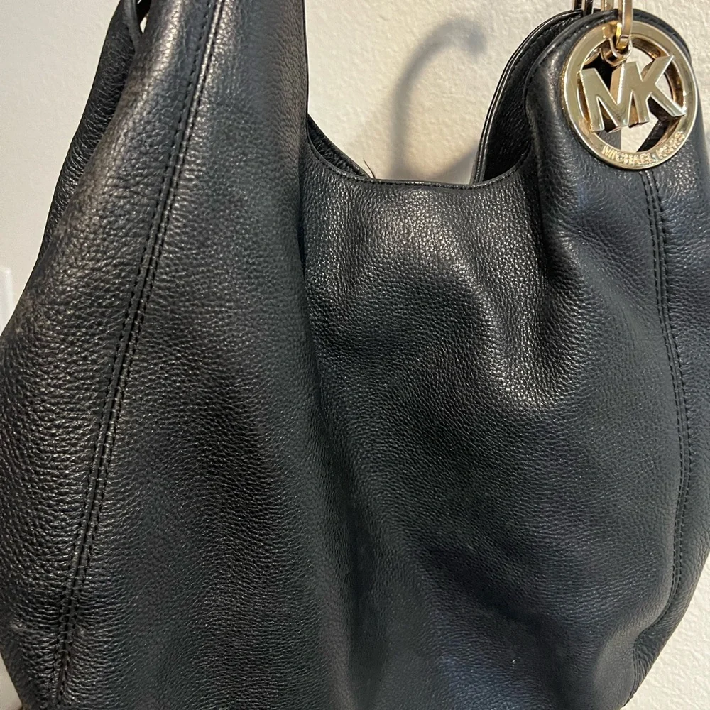 MICHAEL KORS Fulton Hobo Black Leather‎ Shoulder Bag